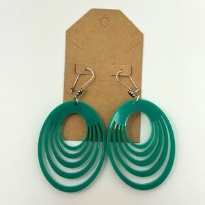 Handmade Dangle Eearrings Teal Green Graduated Ovals Sterling Silver Hooks 2.75"